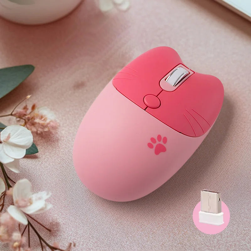 Cute Cat 2.4G Wireless Mouse, USB Receiver Plug and Play, 3 Adjustable DPI, Compatible with Laptop,PC, Computer