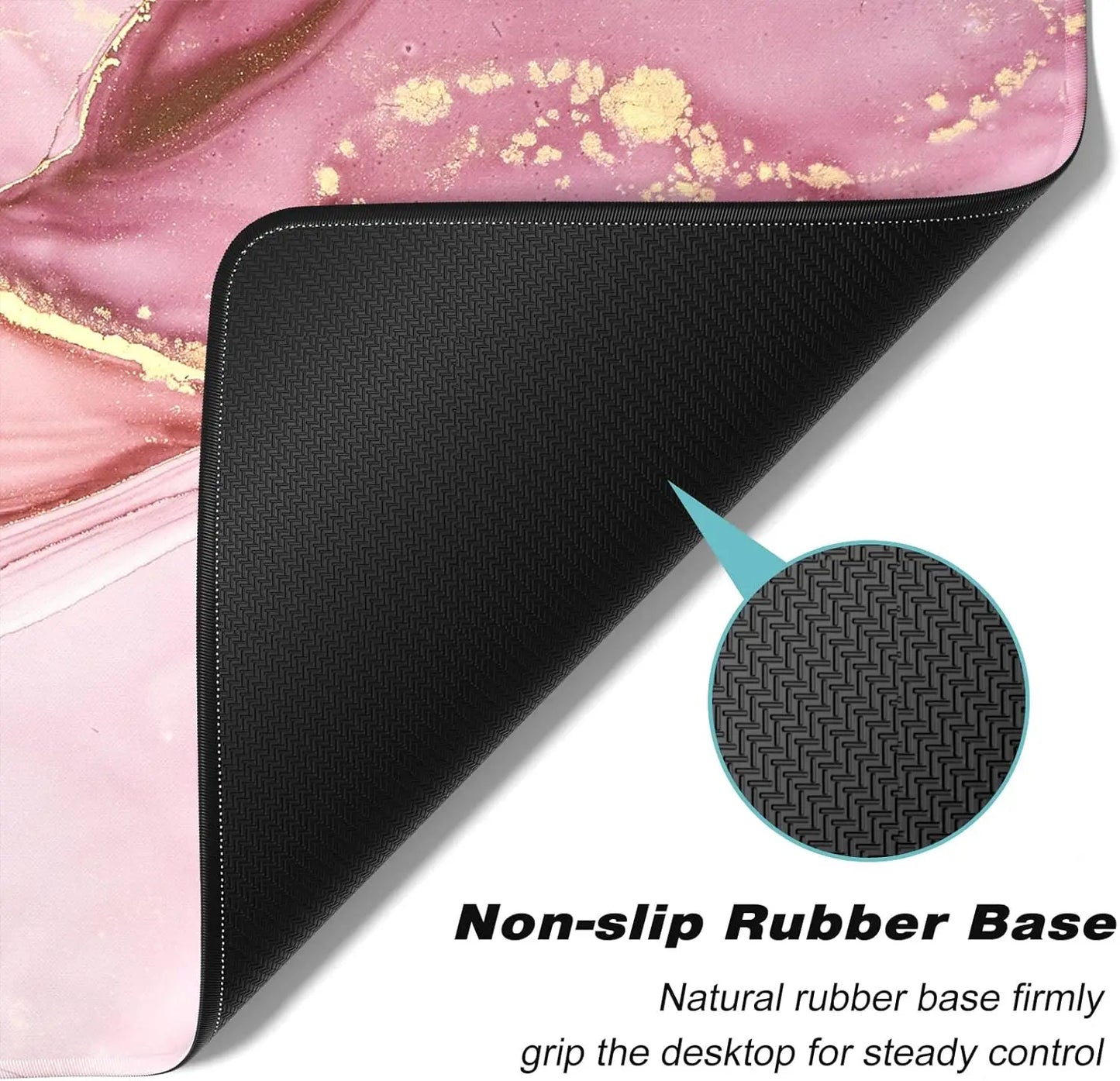 Large Mouse Pad, Cute Pink Desk Mat for Desktop, Women Girls PU Leather Waterproof Gaming, Writing Pads for School Office Home