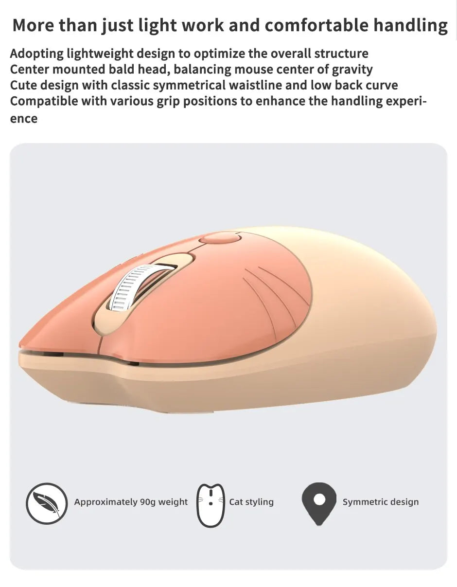 Cute Cat 2.4G Wireless Mouse, USB Receiver Plug and Play, 3 Adjustable DPI, Compatible with Laptop,PC, Computer