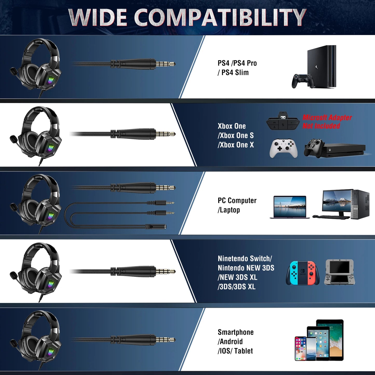 ONIKUMA Wired Stereo Gaming Headphones With Mic LED Lights for Gamer Headset