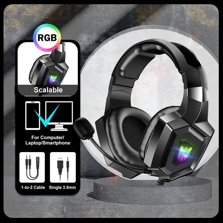 ONIKUMA Wired Stereo Gaming Headphones With Mic LED Lights for Gamer Headset