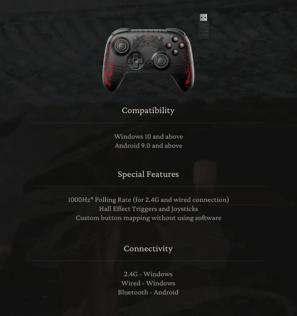 8BitDo Black Myth Wukong Gamepads PC Ultimate 2C Gaming Controller Windows 10 11 Steam Raspberry Pi Android Hall Effect Joystick