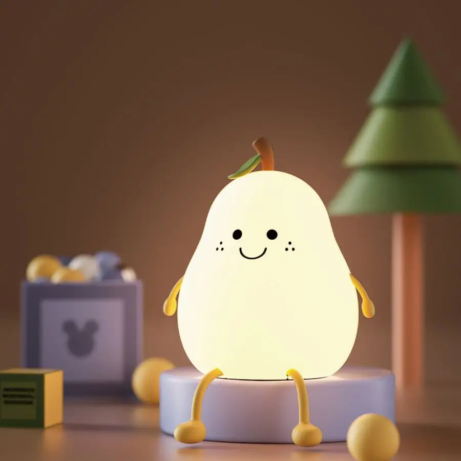 USB Rechargeable Night Light Pear Silicone Night Lights Touch Sensor Bedroom Bedside Cat Lamp With Remote For Kids and for gaming Tables!