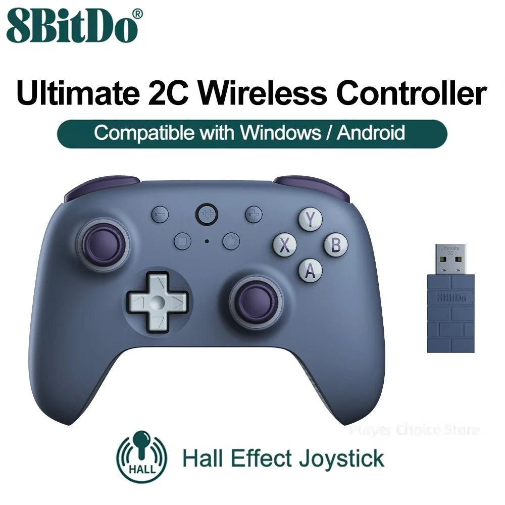 8BitDo Gamepads PC Ultimate 2C Wireless Gaming Controller for Windows 10/11 Steam Raspberry Pi Android Control Hall Effect Stick