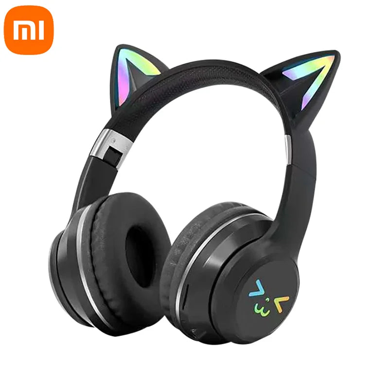 Wireless Headphones RGB Cute Cat Ear Bluetooth Headsets with Microphone Stereo Music Game Headphone Girls Kids Gifts 