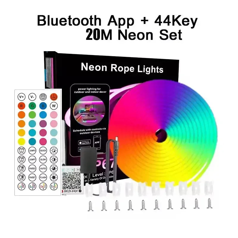 Smart Rgb Neon Led Strip Ip65 Waterproof 24V Neon Rope Light 5M 10M 15M 20M 30M Music Sync App Control For Party Home Decor Tape