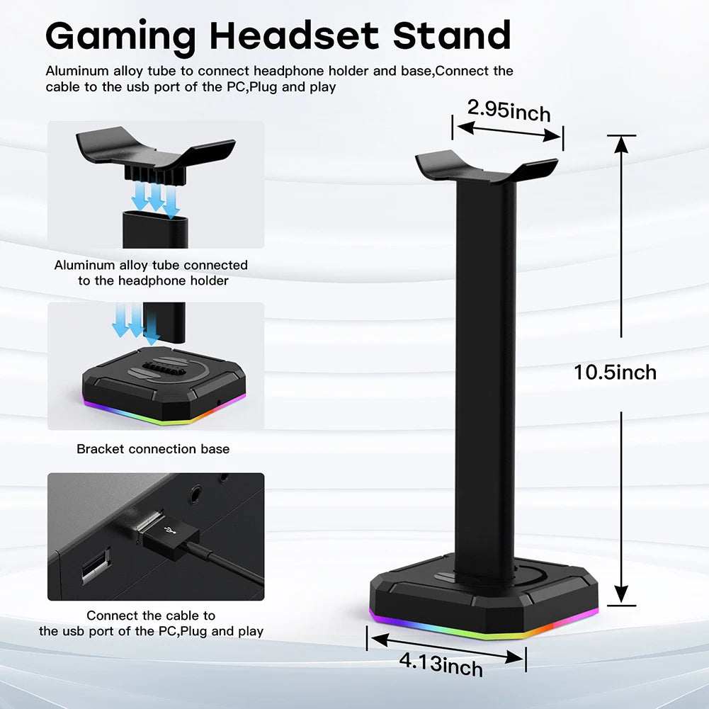 Headphone Bracket Display Rack RGB Backlight Head Mounted Headphone Stand Holder Desktop Organizer Vertical Bracket Hanger