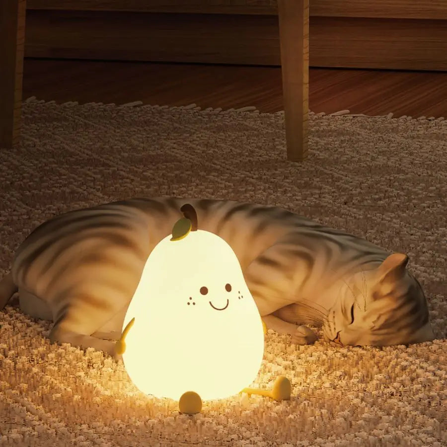 USB Rechargeable Night Light Pear Silicone Night Lights Touch Sensor Bedroom Bedside Cat Lamp With Remote For Kids and for gaming Tables!