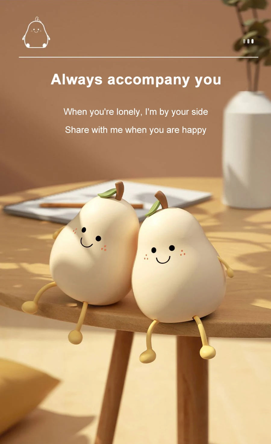 USB Rechargeable Night Light Pear Silicone Night Lights Touch Sensor Bedroom Bedside Cat Lamp With Remote For Kids and for gaming Tables!