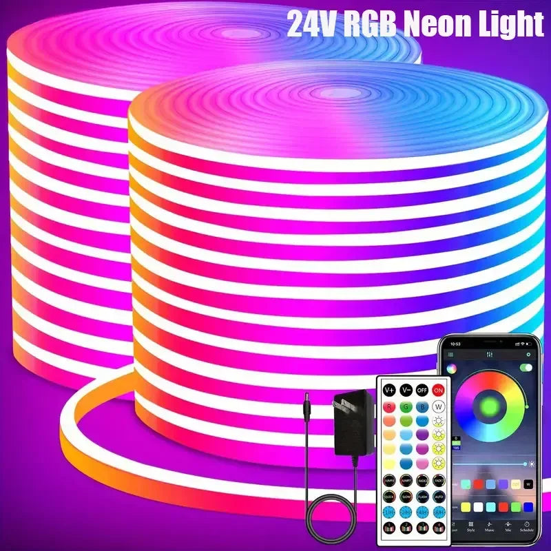 Smart Rgb Neon Led Strip Ip65 Waterproof 24V Neon Rope Light 5M 10M 15M 20M 30M Music Sync App Control For Party Home Decor Tape