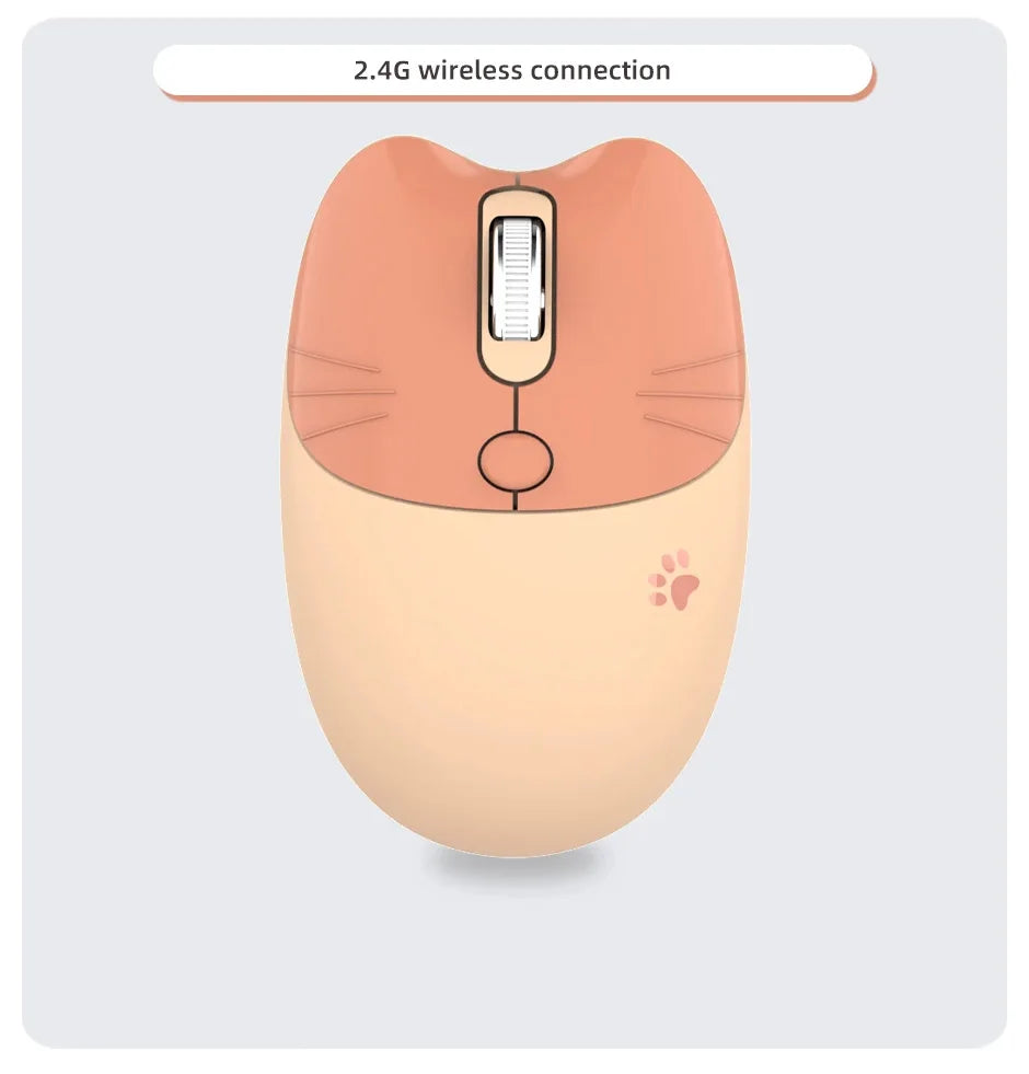 Cute Cat 2.4G Wireless Mouse, USB Receiver Plug and Play, 3 Adjustable DPI, Compatible with Laptop,PC, Computer