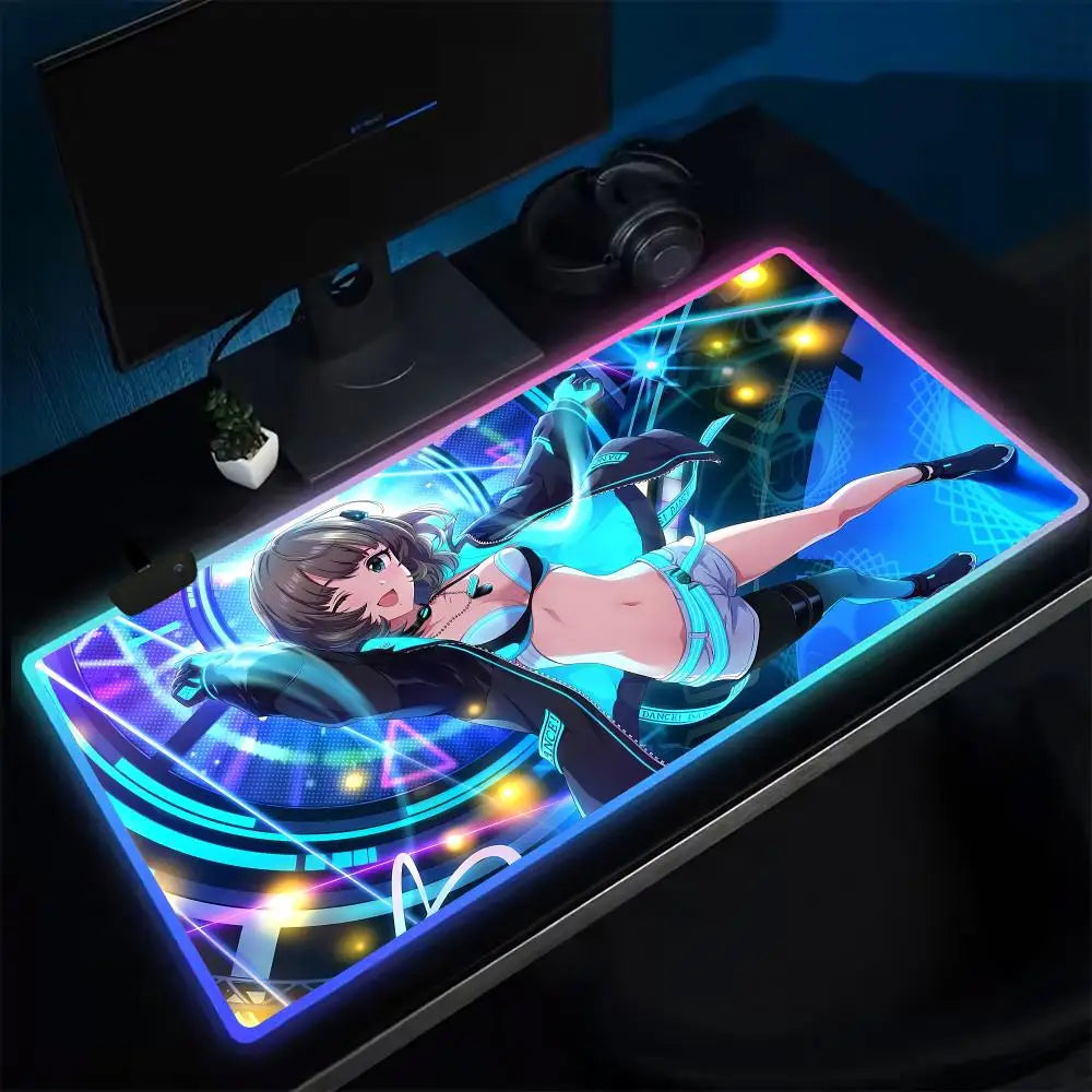 (YOUR ANIME style) T-The Idolmaster CGSS Mouse Pad Anime Gaming Mouse Pad LED Table Pads Backlit Rubber Desktop XXL Mousepad RGB Desk Mats