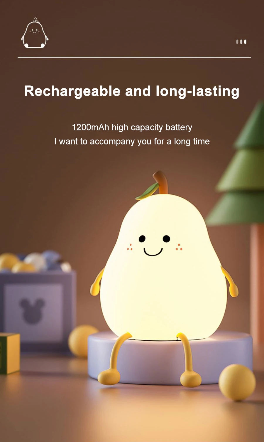 USB Rechargeable Night Light Pear Silicone Night Lights Touch Sensor Bedroom Bedside Cat Lamp With Remote For Kids and for gaming Tables!