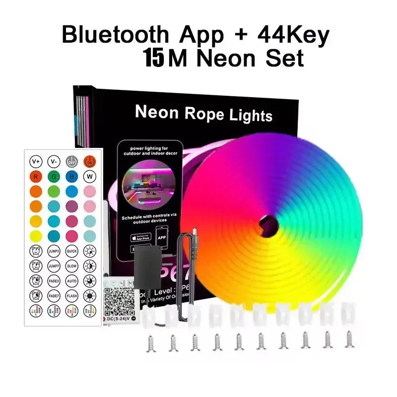 Smart Rgb Neon Led Strip Ip65 Waterproof 24V Neon Rope Light 5M 10M 15M 20M 30M Music Sync App Control For Party Home Decor Tape