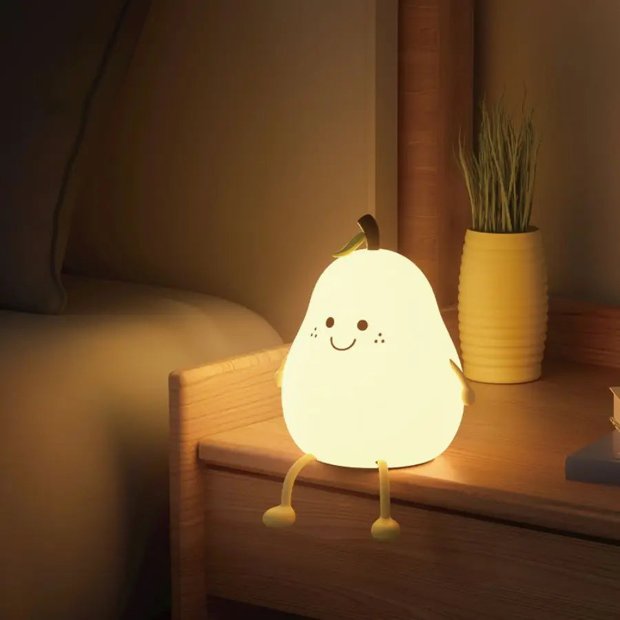 USB Rechargeable Night Light Pear Silicone Night Lights Touch Sensor Bedroom Bedside Cat Lamp With Remote For Kids and for gaming Tables!