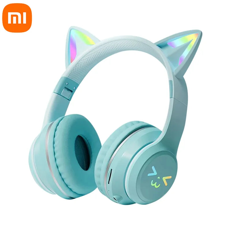Wireless Headphones RGB Cute Cat Ear Bluetooth Headsets with Microphone Stereo Music Game Headphone Girls Kids Gifts 
