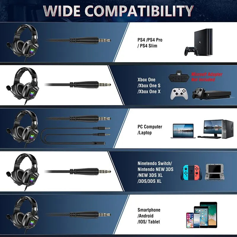 ONIKUMA Wired Stereo Gaming Headphones With Mic LED Lights for Gamer Headset