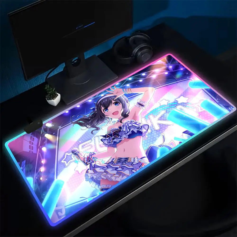 (YOUR ANIME style) T-The Idolmaster CGSS Mouse Pad Anime Gaming Mouse Pad LED Table Pads Backlit Rubber Desktop XXL Mousepad RGB Desk Mats