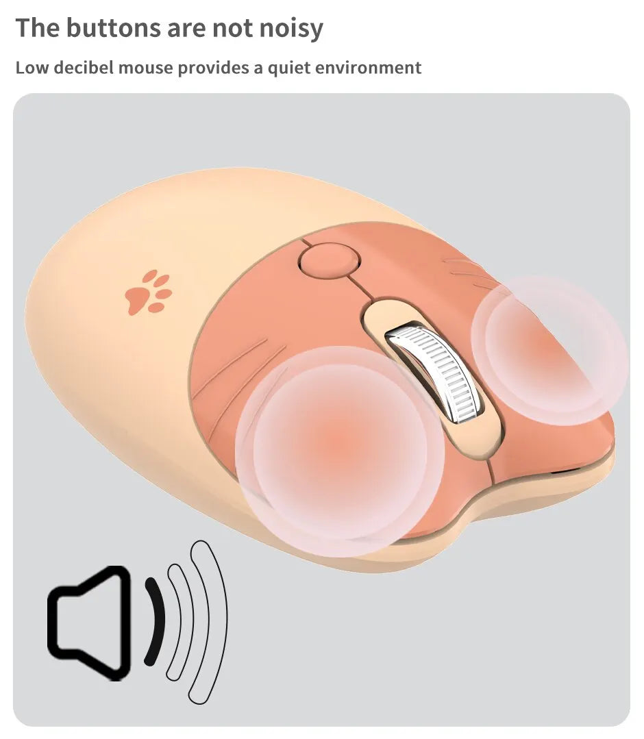 Cute Cat 2.4G Wireless Mouse, USB Receiver Plug and Play, 3 Adjustable DPI, Compatible with Laptop,PC, Computer