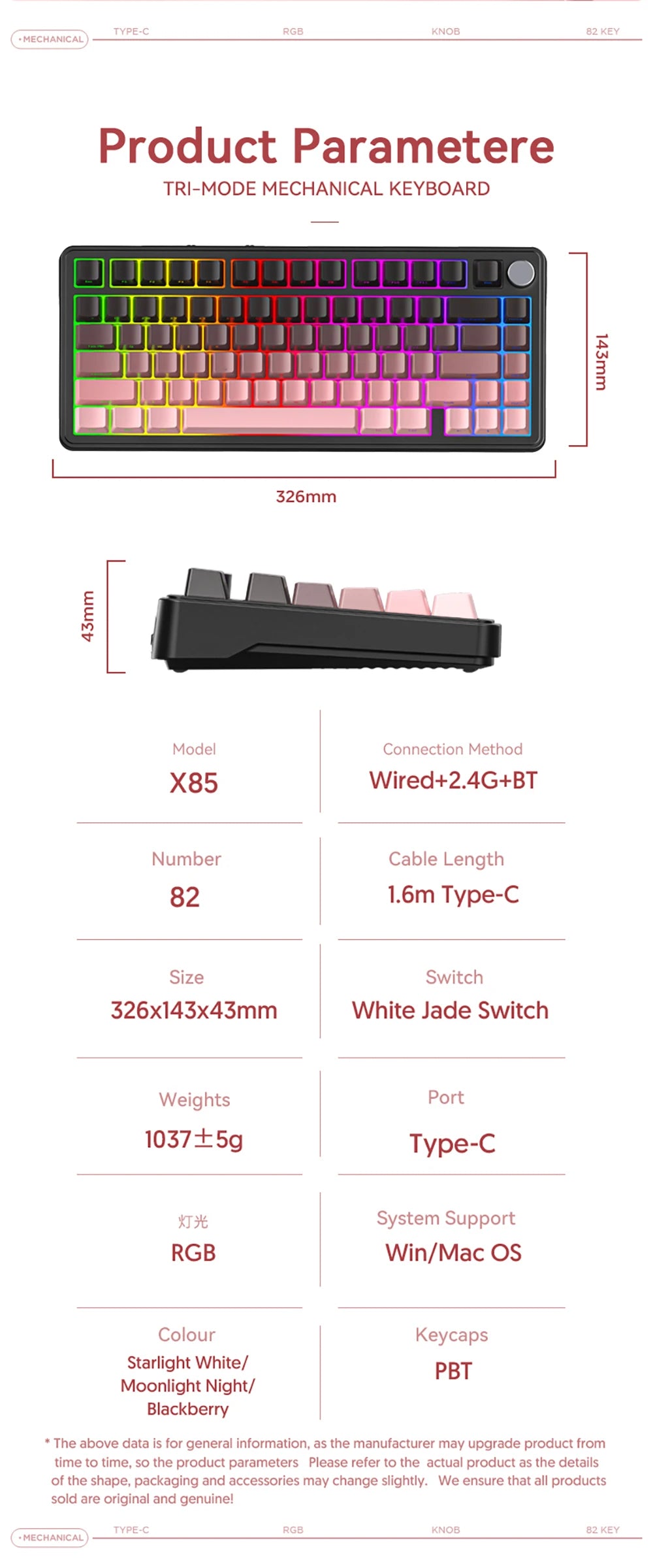 CloudClicks X85 – RGB ASMR Mechanical Keyboard 🎀