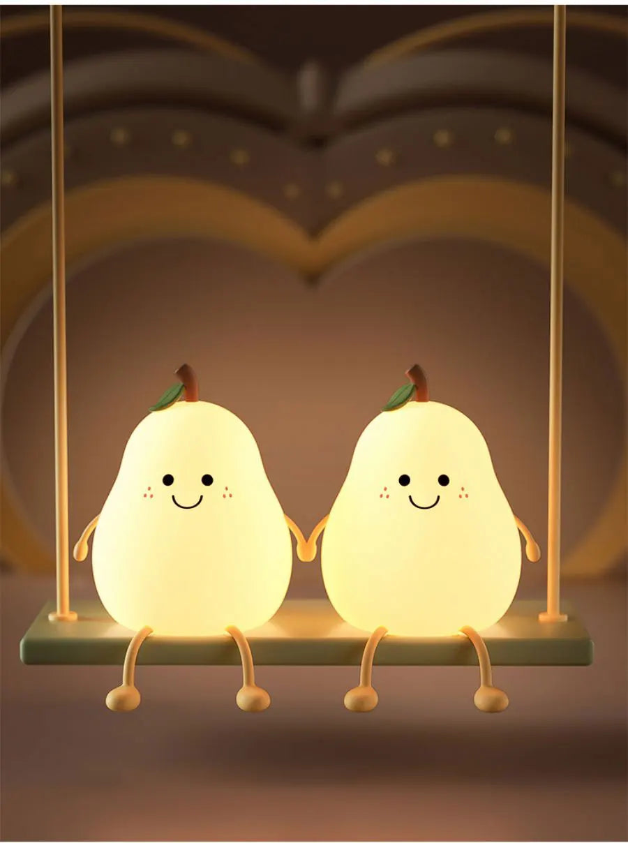 USB Rechargeable Night Light Pear Silicone Night Lights Touch Sensor Bedroom Bedside Cat Lamp With Remote For Kids and for gaming Tables!