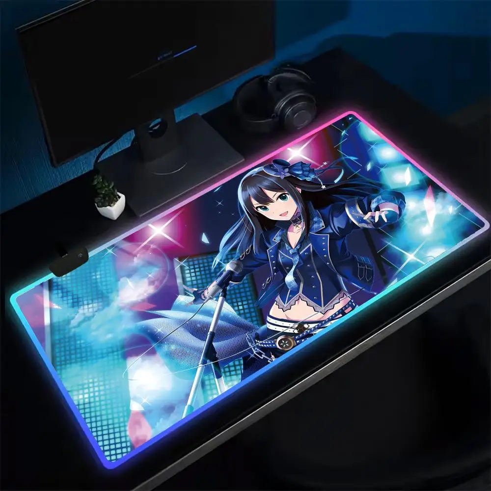 (YOUR ANIME style) T-The Idolmaster CGSS Mouse Pad Anime Gaming Mouse Pad LED Table Pads Backlit Rubber Desktop XXL Mousepad RGB Desk Mats