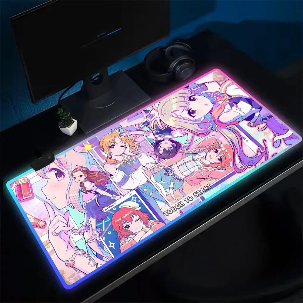(YOUR ANIME style) T-The Idolmaster CGSS Mouse Pad Anime Gaming Mouse Pad LED Table Pads Backlit Rubber Desktop XXL Mousepad RGB Desk Mats