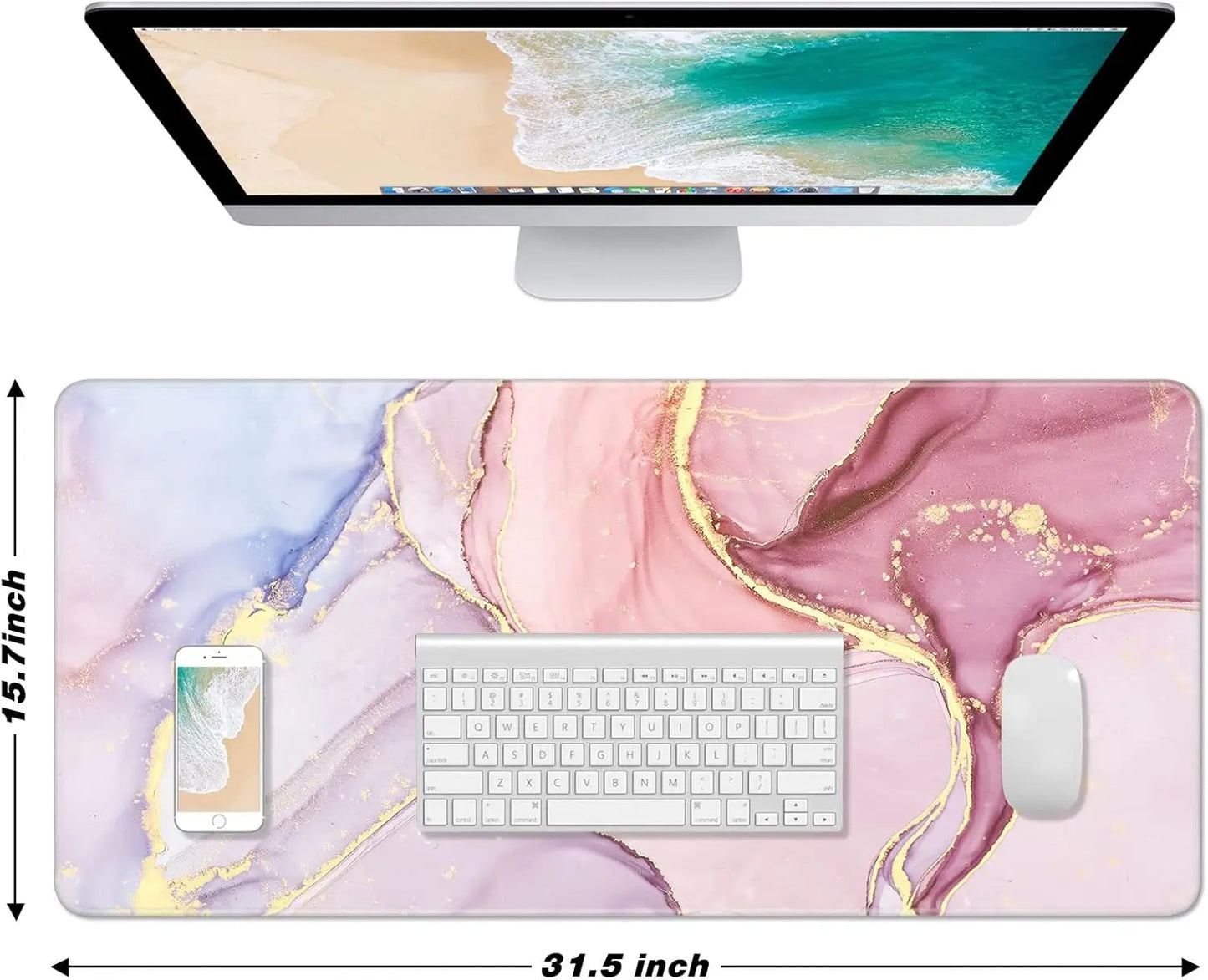 Large Mouse Pad, Cute Pink Desk Mat for Desktop, Women Girls PU Leather Waterproof Gaming, Writing Pads for School Office Home