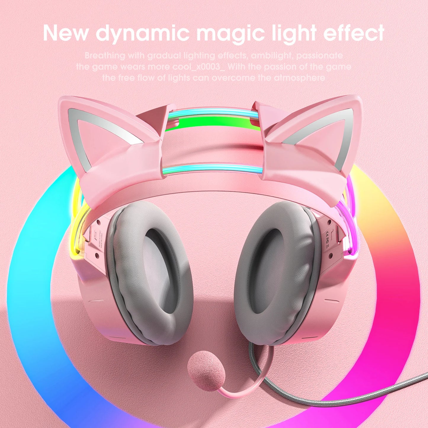 Gaming Headphones Esports Package with Dynamic RGB Light Detachable Cat Ears Mouse Holder Wired Headset with Mic Gamer