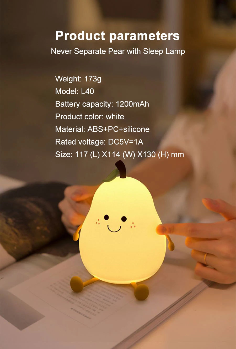 USB Rechargeable Night Light Pear Silicone Night Lights Touch Sensor Bedroom Bedside Cat Lamp With Remote For Kids and for gaming Tables!