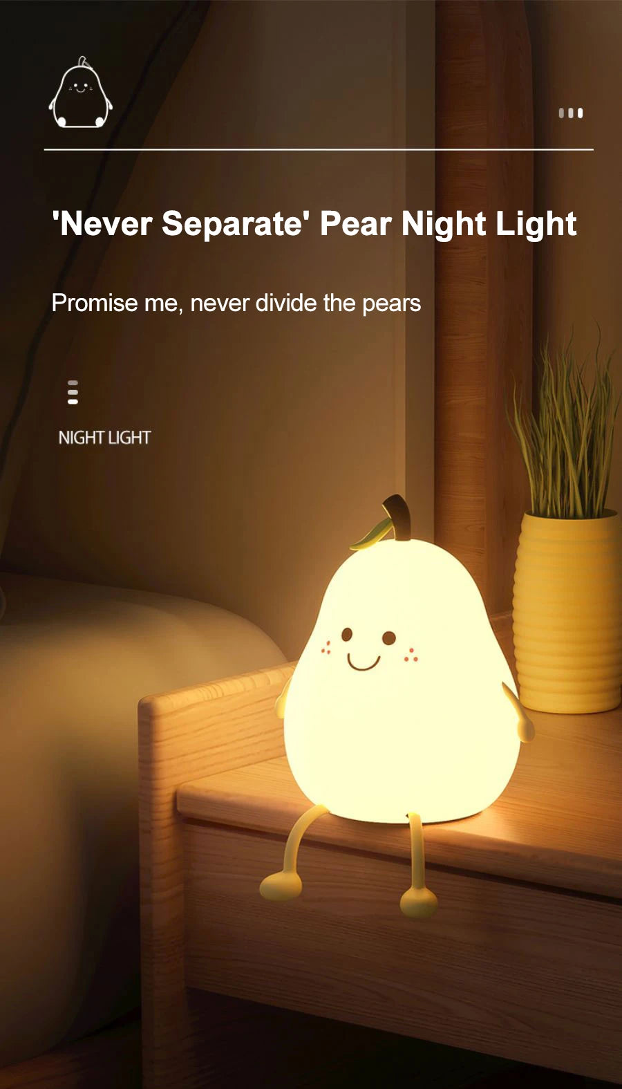 USB Rechargeable Night Light Pear Silicone Night Lights Touch Sensor Bedroom Bedside Cat Lamp With Remote For Kids and for gaming Tables!