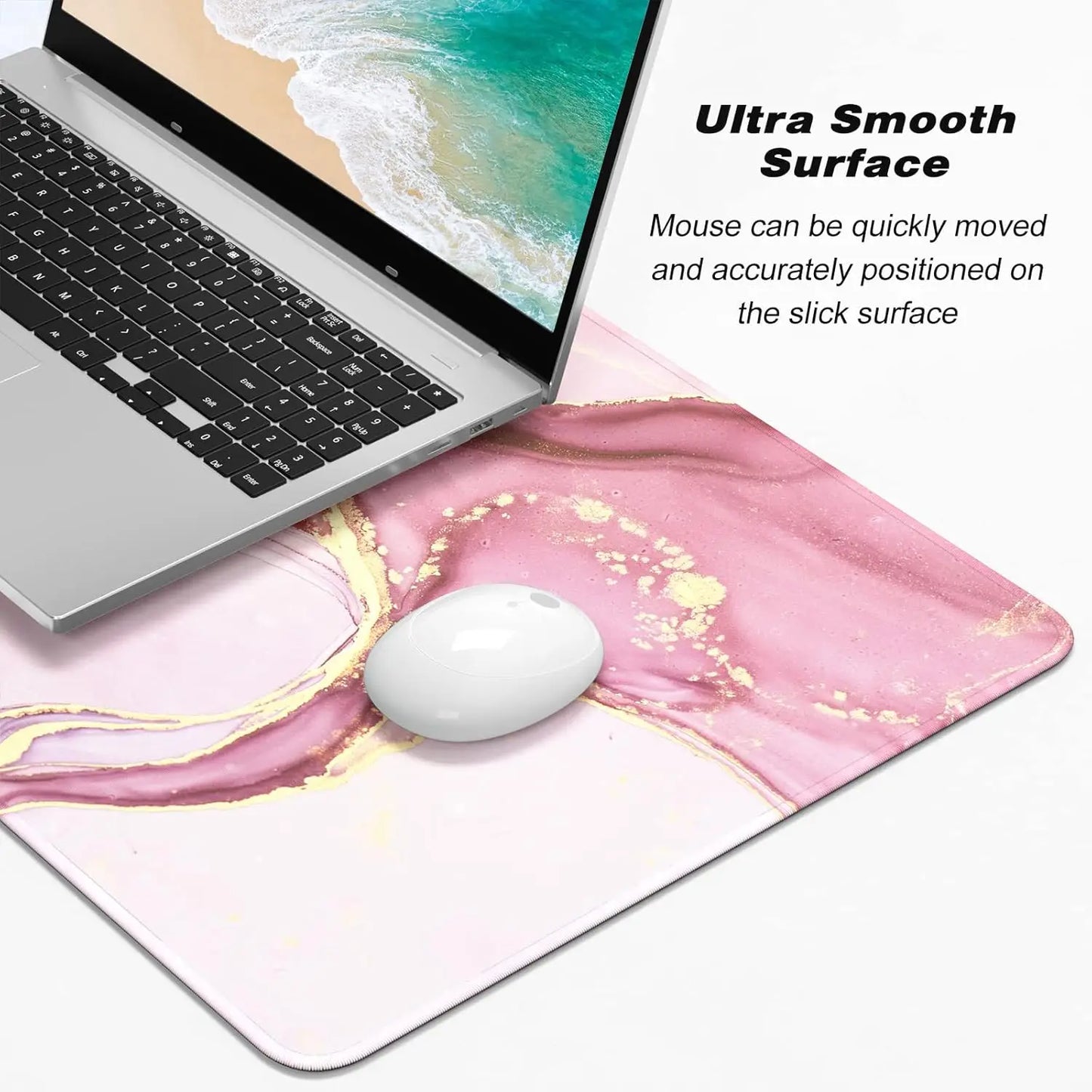 Large Mouse Pad, Cute Pink Desk Mat for Desktop, Women Girls PU Leather Waterproof Gaming, Writing Pads for School Office Home