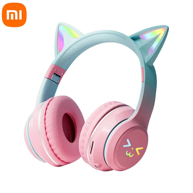 Wireless Headphones RGB Cute Cat Ear Bluetooth Headsets with Microphone Stereo Music Game Headphone Girls Kids Gifts 