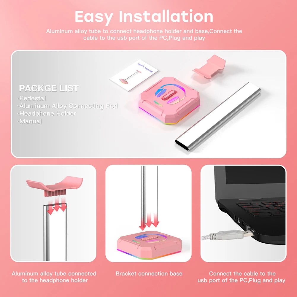 Headphone Bracket Display Rack RGB Backlight Head Mounted Headphone Stand Holder Desktop Organizer Vertical Bracket Hanger