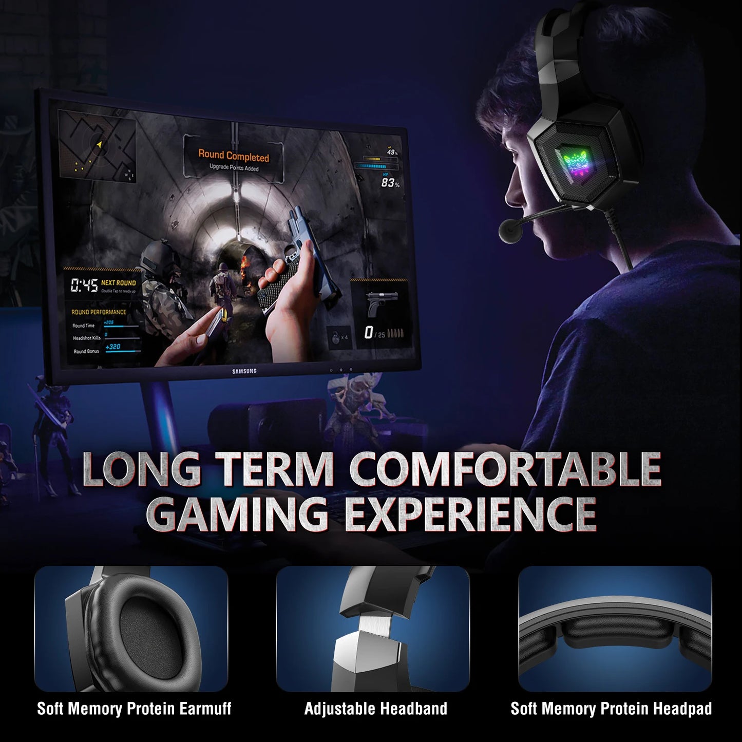 ONIKUMA Wired Stereo Gaming Headphones With Mic LED Lights for Gamer Headset