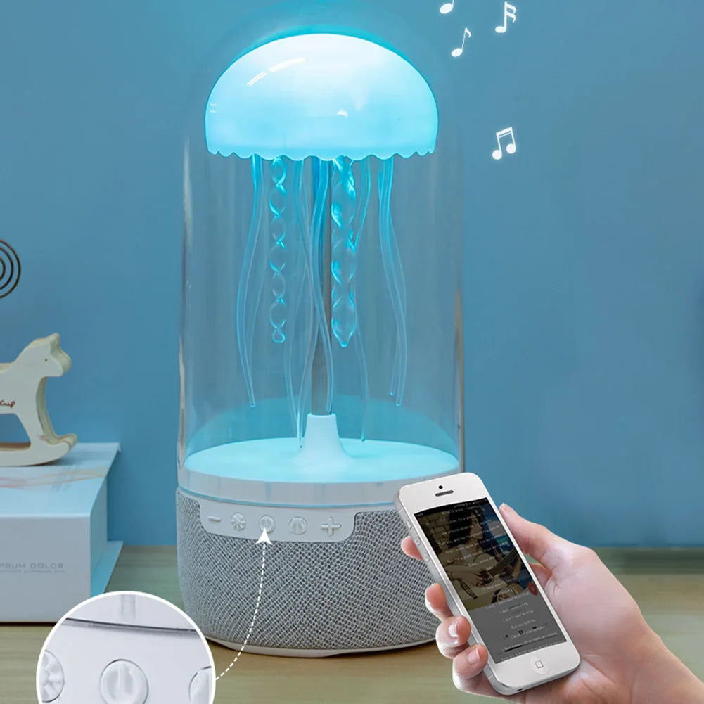Creative Colorful Jellyfish Lamp Bluetooth-Compatible Speaker HiFi Stereo LED Jellyfish Mood Lamp Color Changing for Home Office
