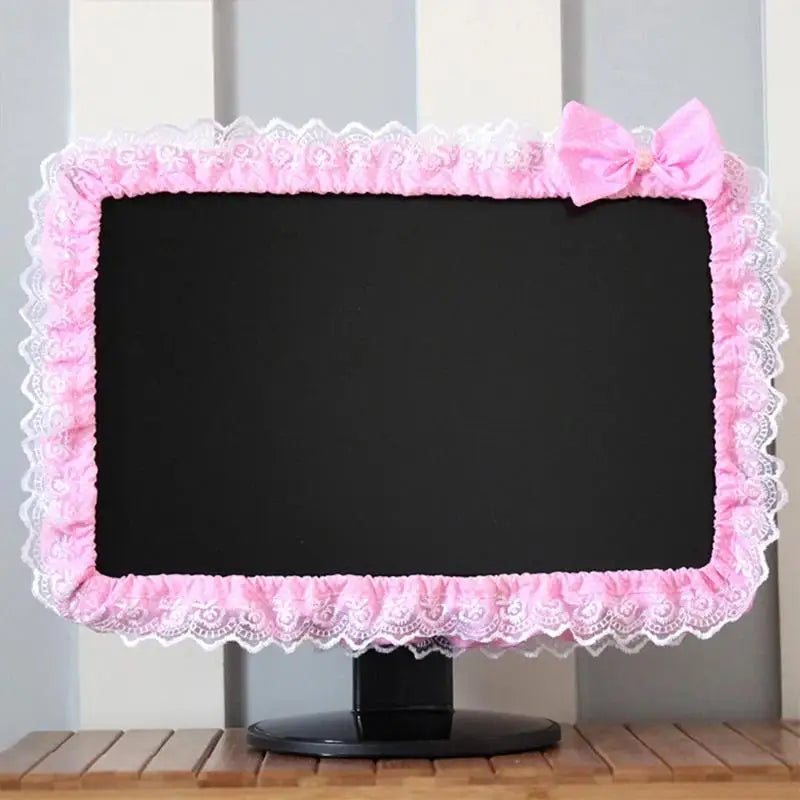 17-26 Inches Lace Fabric Computer Frame Cover Monitor Screen Dust Cover with Elastic Pen Pocket Bow Home Decorations