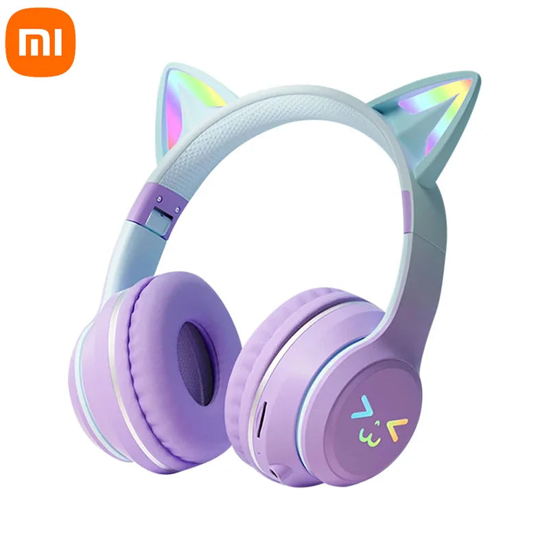 Wireless Headphones RGB Cute Cat Ear Bluetooth Headsets with Microphone Stereo Music Game Headphone Girls Kids Gifts 