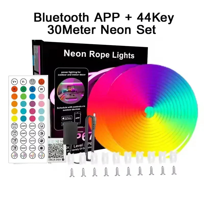 Smart Rgb Neon Led Strip Ip65 Waterproof 24V Neon Rope Light 5M 10M 15M 20M 30M Music Sync App Control For Party Home Decor Tape