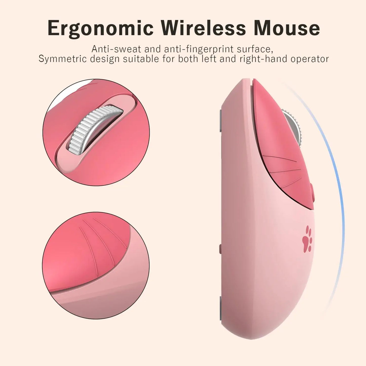 Cute Cat 2.4G Wireless Mouse, USB Receiver Plug and Play, 3 Adjustable DPI, Compatible with Laptop,PC, Computer