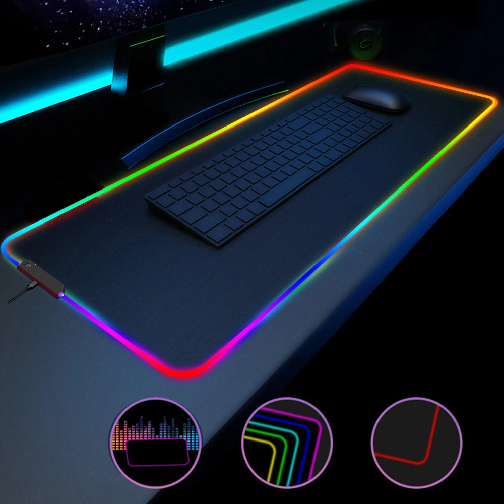 White And Black LED Mousepad RGB Gaming Mouse Pad Game Accessorie Backlit Desk Mat Computer Keyboard Mice Mat XXL Large Mausepad