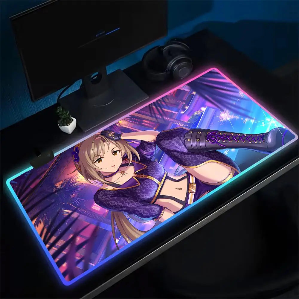 (YOUR ANIME style) T-The Idolmaster CGSS Mouse Pad Anime Gaming Mouse Pad LED Table Pads Backlit Rubber Desktop XXL Mousepad RGB Desk Mats