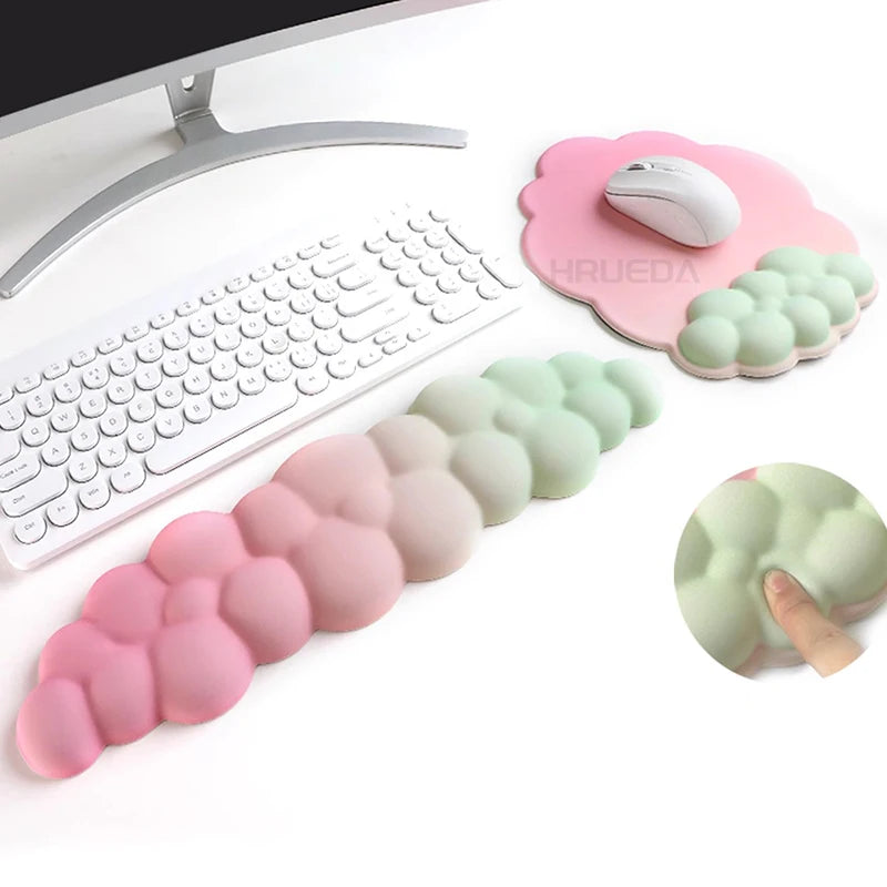 Cloud Keyboard Wrist Rest Mouse Pad Wrist Support Keyboard Set with Ergonomic Memory Foam Anti-Slip Base for Home Office Laptop