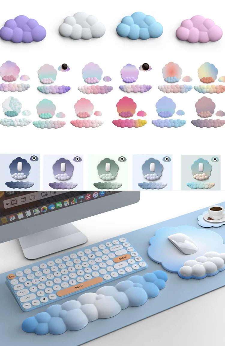 Cloud Keyboard Wrist Rest Mouse Pad Wrist Support Keyboard Set with Ergonomic Memory Foam Anti-Slip Base for Home Office Laptop