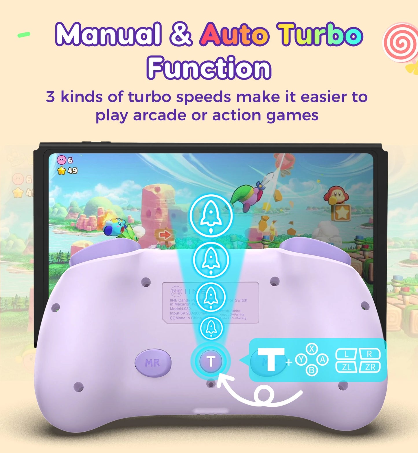 IINE Candy Pop Mini Controller for Switch/PC/iOS/Android/Pad, NFC & Turbo&Macro Function