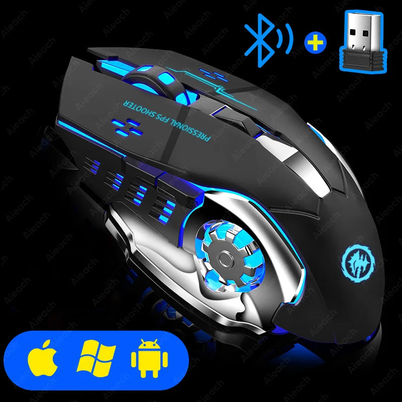 AIEACH Bluetooth Mouse Gaming Computer Rechargeable Wireless Mouse USB Mechanical E-Sports Backlight PC Gamer Mouse For Computer