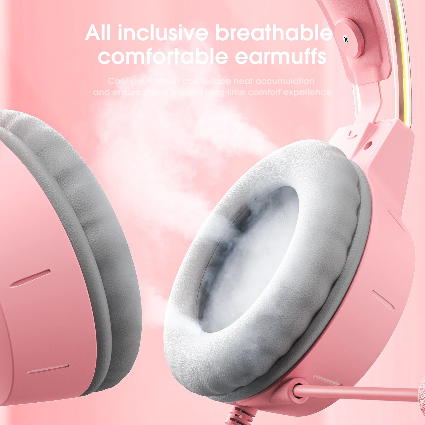 Gaming Headphones Esports Package with Dynamic RGB Light Detachable Cat Ears Mouse Holder Wired Headset with Mic Gamer
