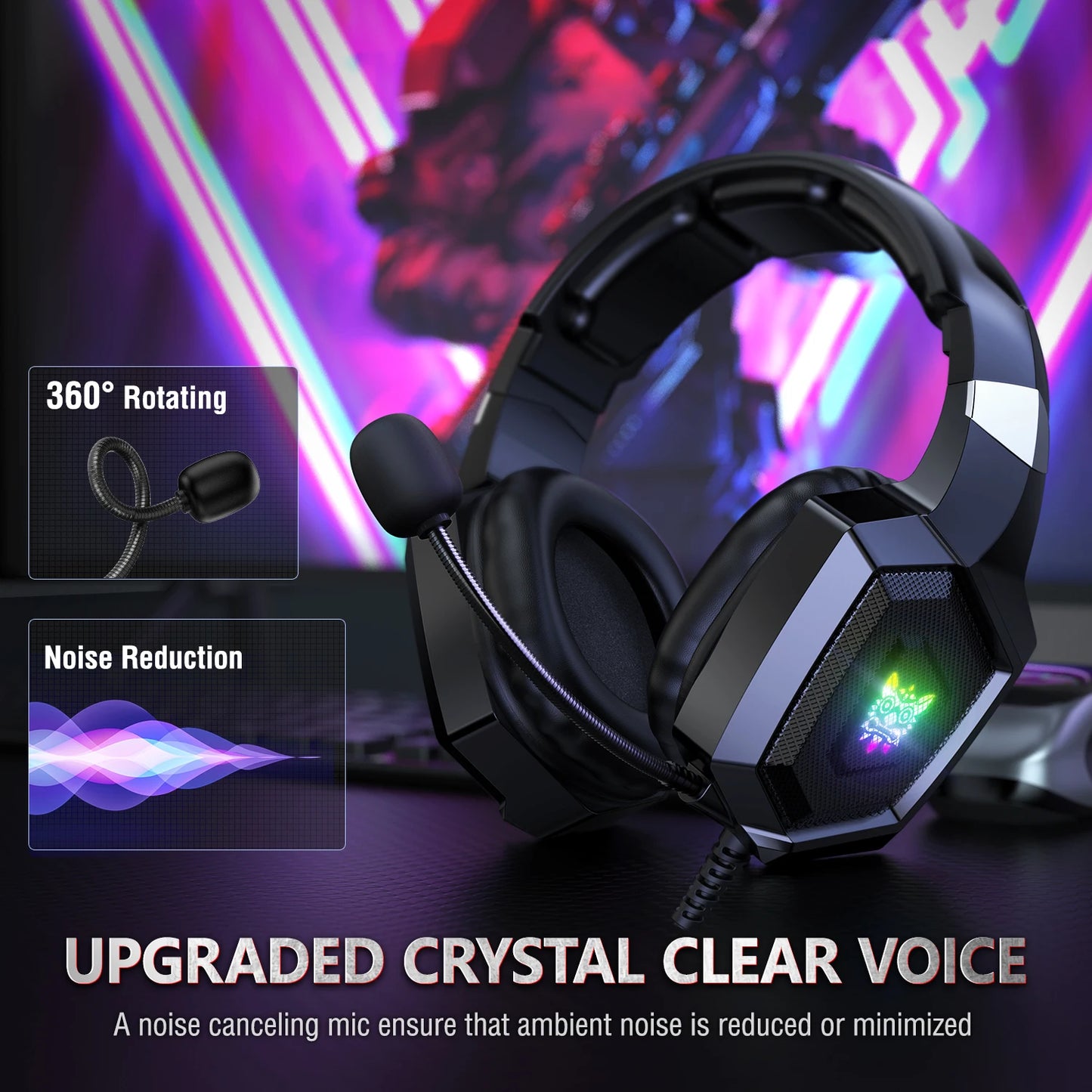 ONIKUMA Wired Stereo Gaming Headphones With Mic LED Lights for Gamer Headset