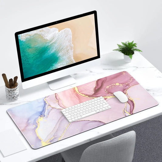 Large Mouse Pad, Cute Pink Desk Mat for Desktop, Women Girls PU Leather Waterproof Gaming, Writing Pads for School Office Home