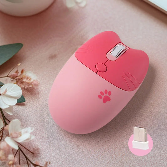 Cute Cat 2.4G Wireless Mouse, USB Receiver Plug and Play, 3 Adjustable DPI, Compatible with Laptop,PC, Computer